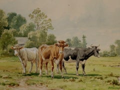Watercolor Painting by Thomas Bigelow Craig Watercolor, Cows