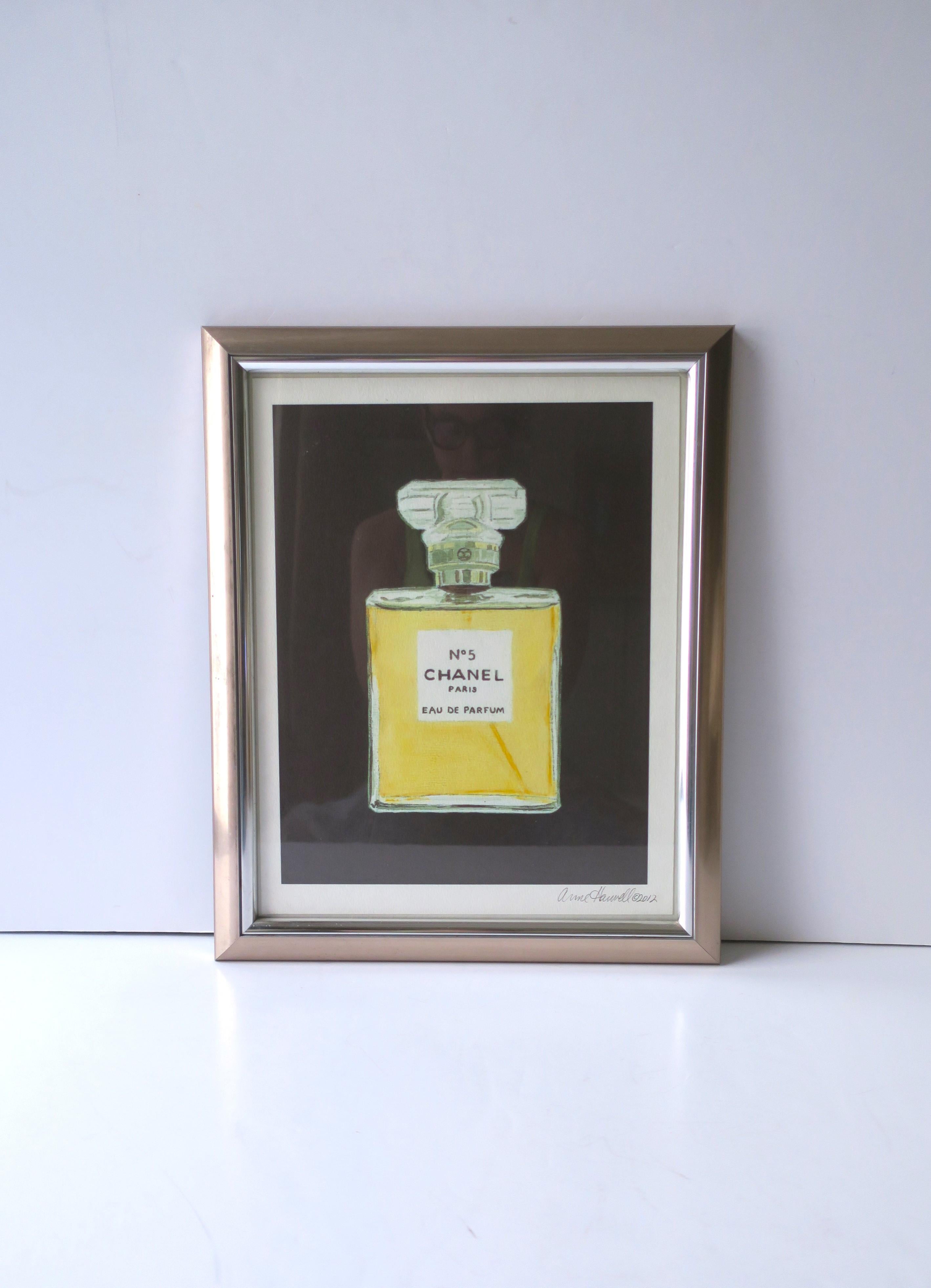 A beautiful watercolor painting of the iconic Chanel No. 5 perfume bottle, signed by artist, 2012, New York, USA. A beautiful and well-done watercolor painting of the iconic Chanel No. 5 parfum bottle, signed by artist lower right-hand corner, dated
