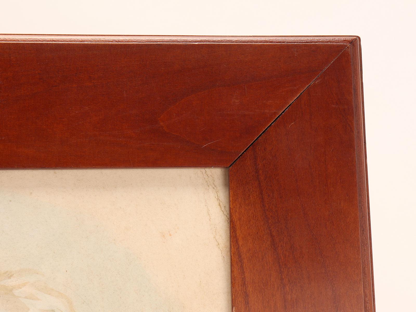 Wood Watercolor painting depicting a poodle dog, cherry wood frame, England 1930s. For Sale