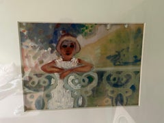 Watercolor painting  "Girl at the balustrade" by Marga Goove-Marcovic. Germany