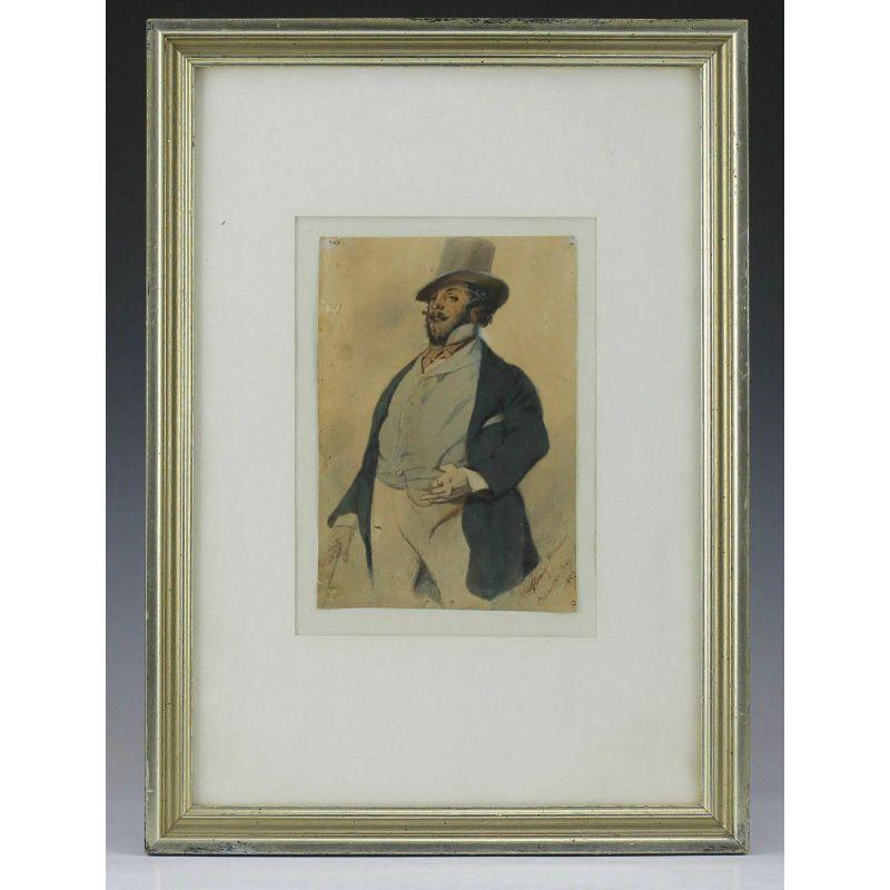 Watercolor Painting Man Ancho Meerschaum by Henri Bonaventure Monnier 

Monnier, Henri Bonaventure (French, 1799-1877) watercolor? Gouache? on the paper. Caricature of gentleman's suit with a sea foam,
signed Henry Monnier 1853 (bottom