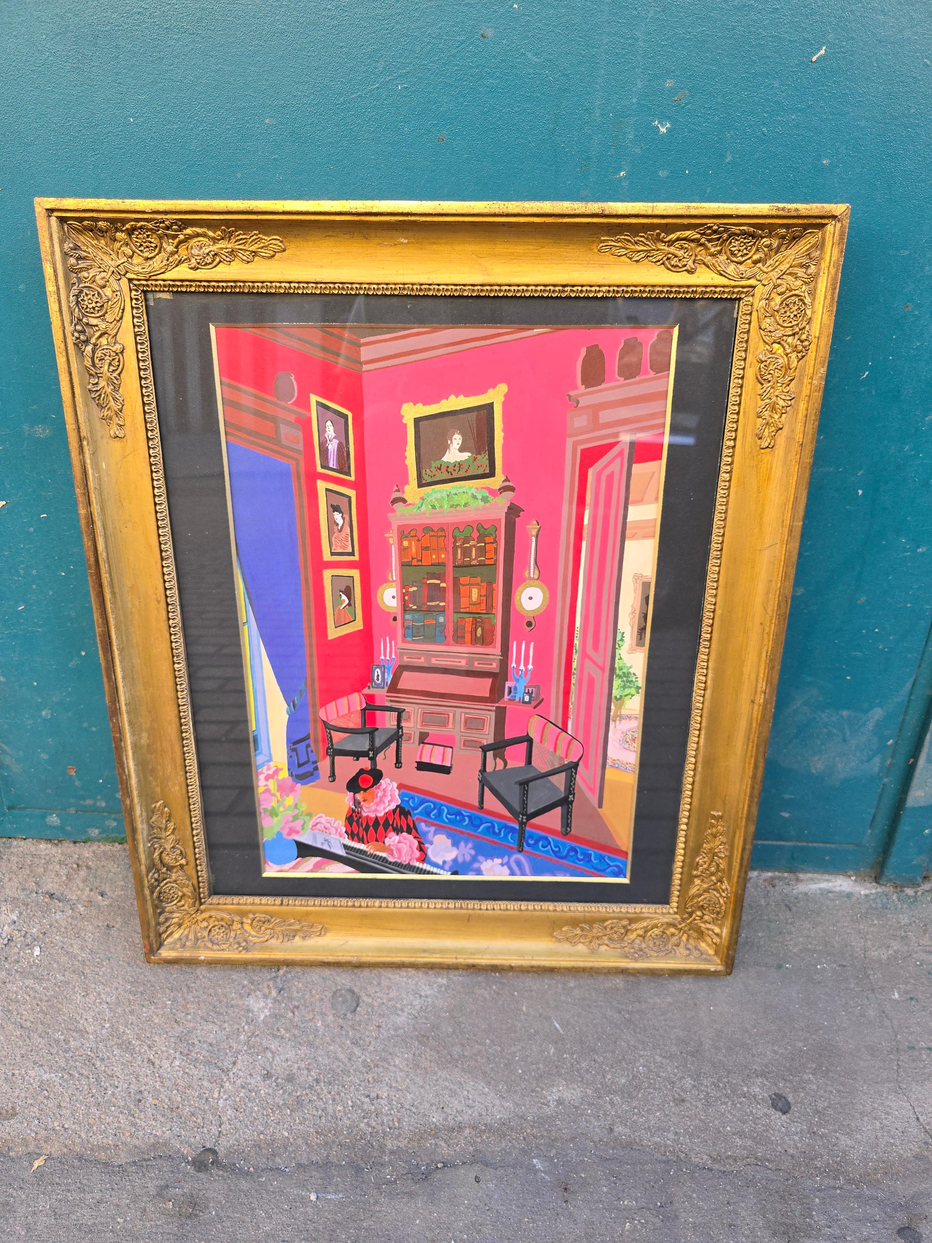 Aquarell eines Clowns, der Klavier spielt, signiert A. Tilman, 1980 im Angebot 5