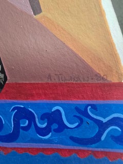 Watercolor Painting of a Clown Playing the Piano, Signed A. Tilman, 1980