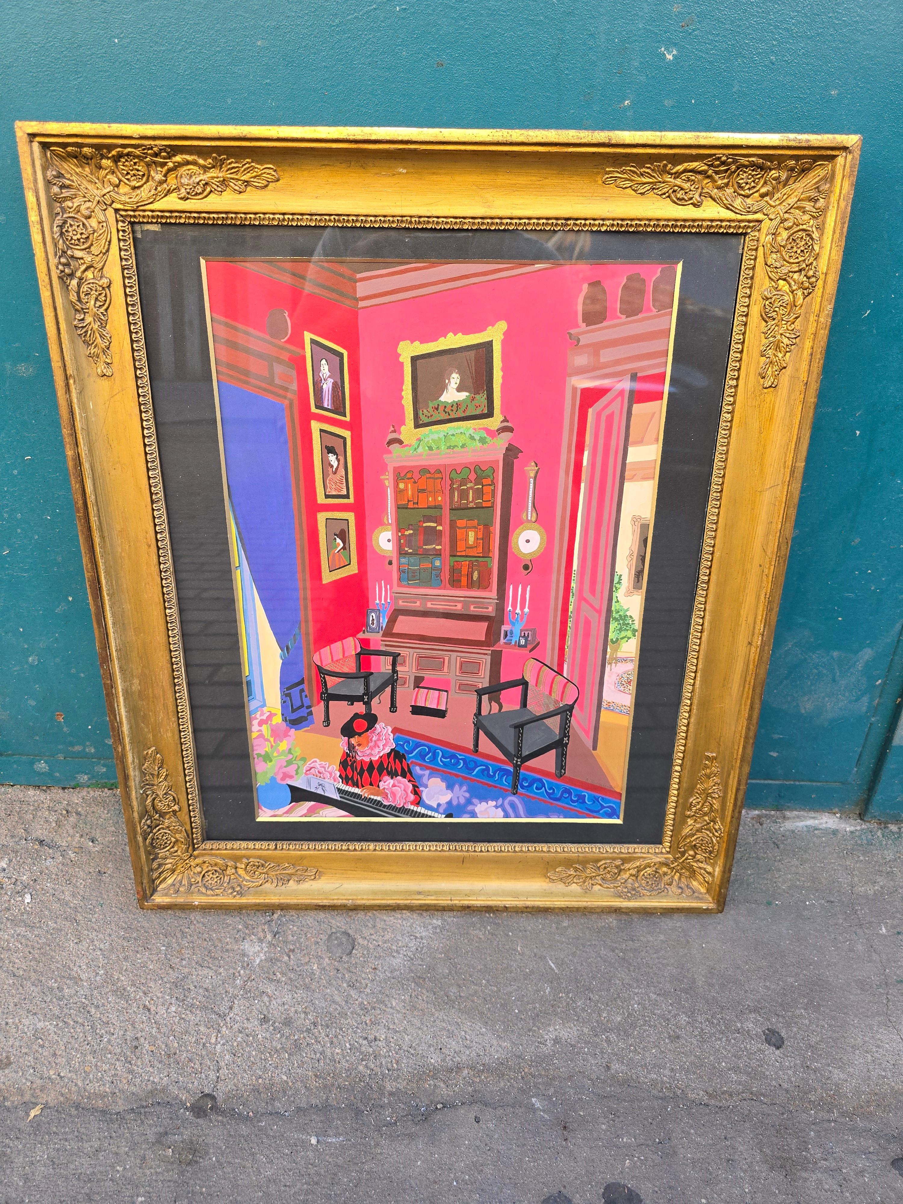 Aquarell eines Clowns, der Klavier spielt, signiert A. Tilman, 1980 (Ende des 20. Jahrhunderts) im Angebot