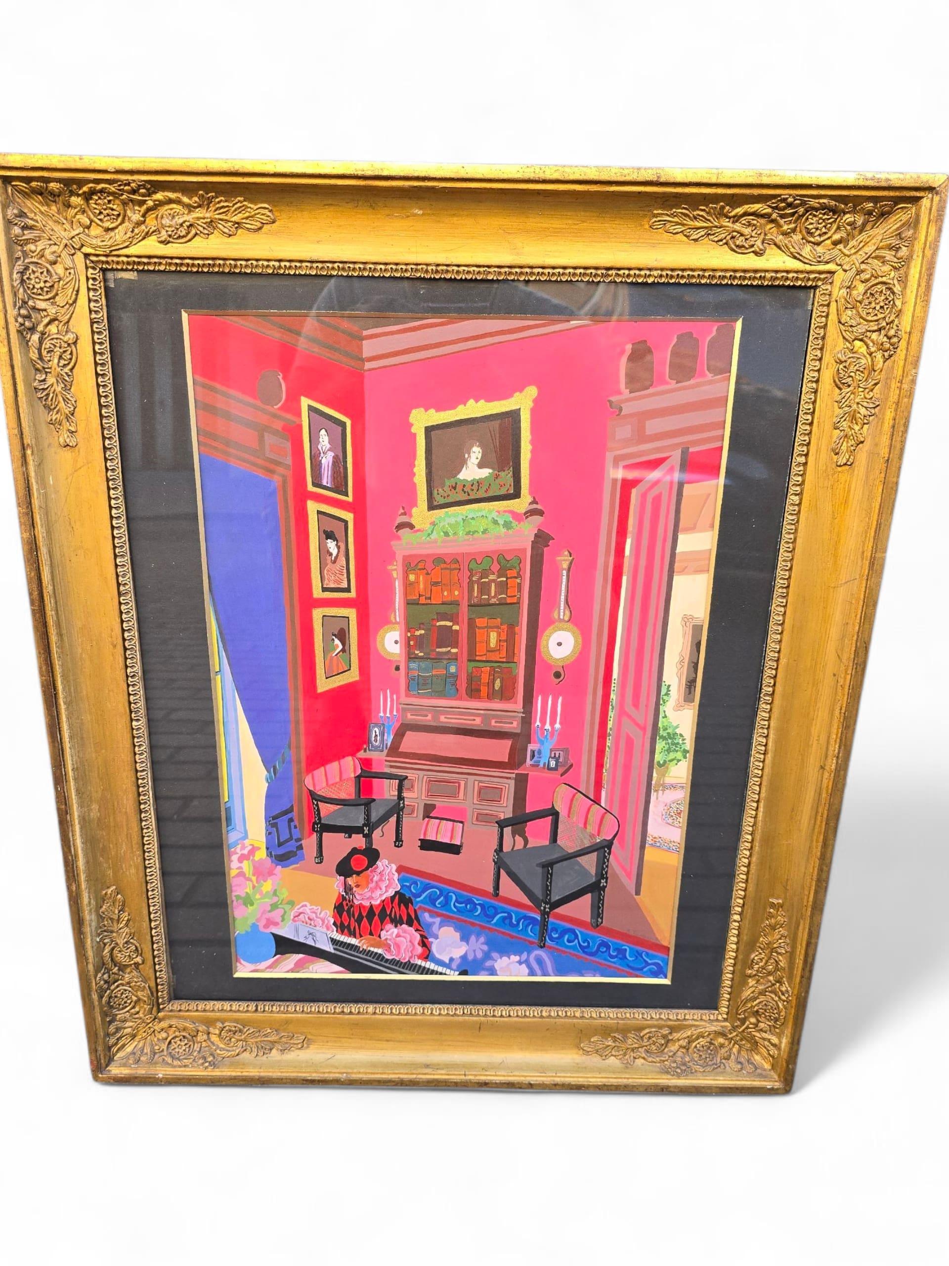 Aquarell eines Clowns, der Klavier spielt, signiert A. Tilman, 1980 (Obstholz) im Angebot