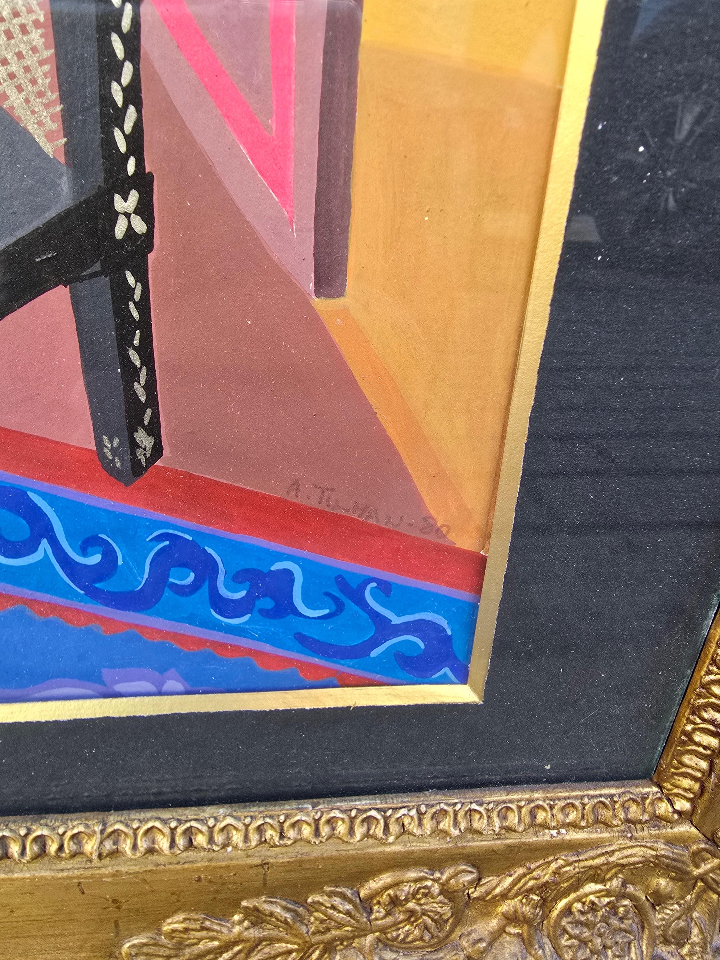 Aquarell eines Clowns, der Klavier spielt, signiert A. Tilman, 1980 im Angebot 2