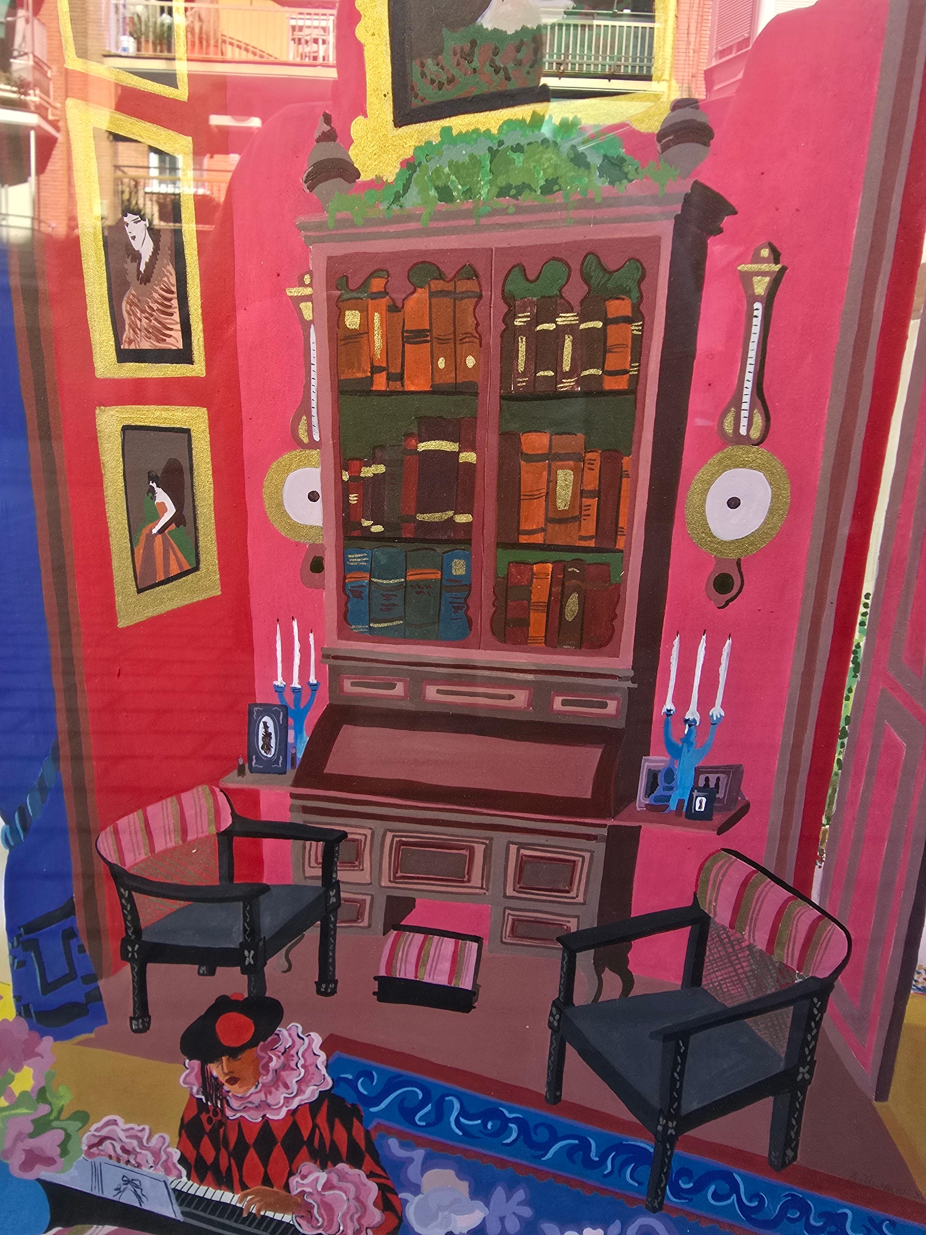 Aquarell eines Clowns, der Klavier spielt, signiert A. Tilman, 1980 im Angebot 3