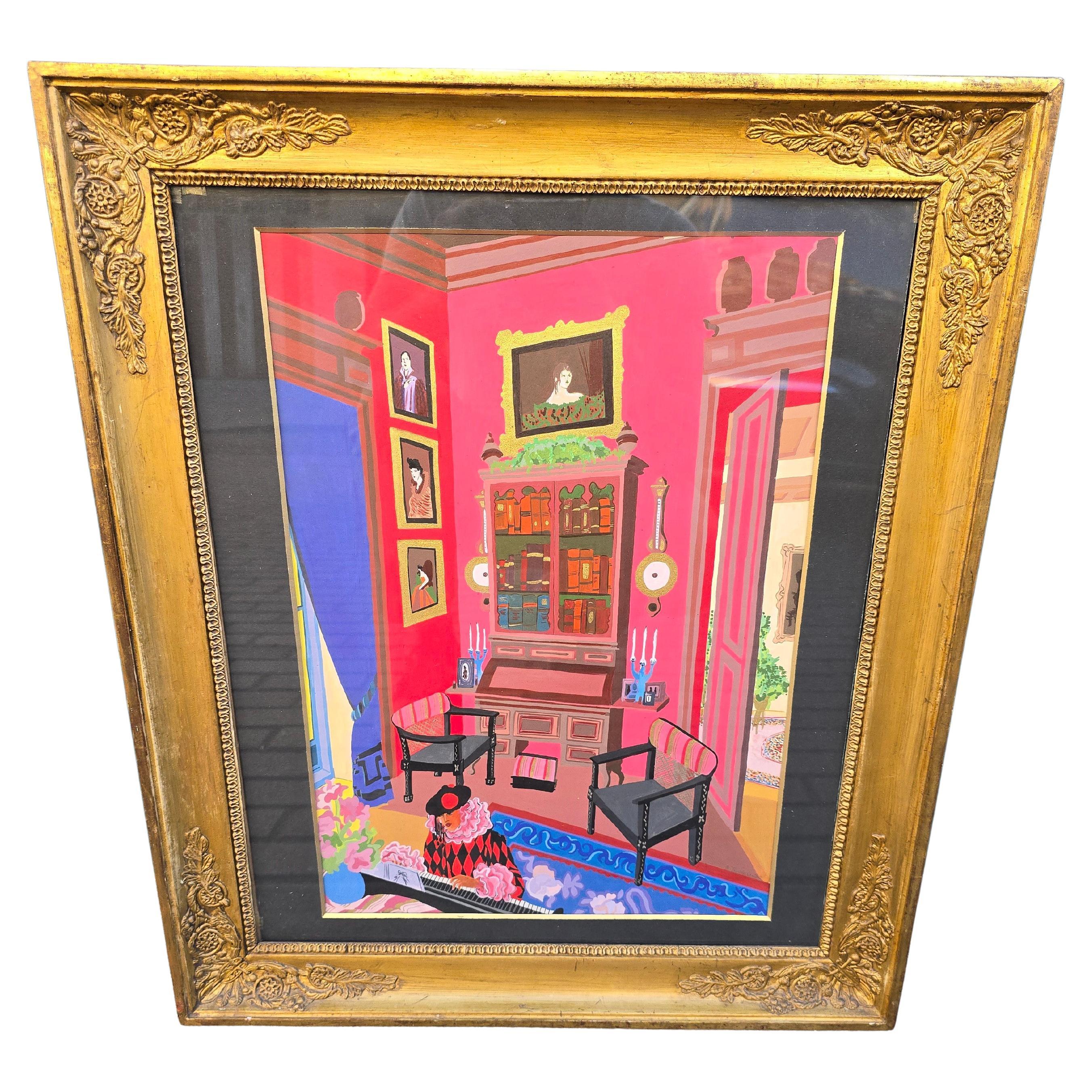 Aquarell eines Clowns, der Klavier spielt, signiert A. Tilman, 1980 im Angebot