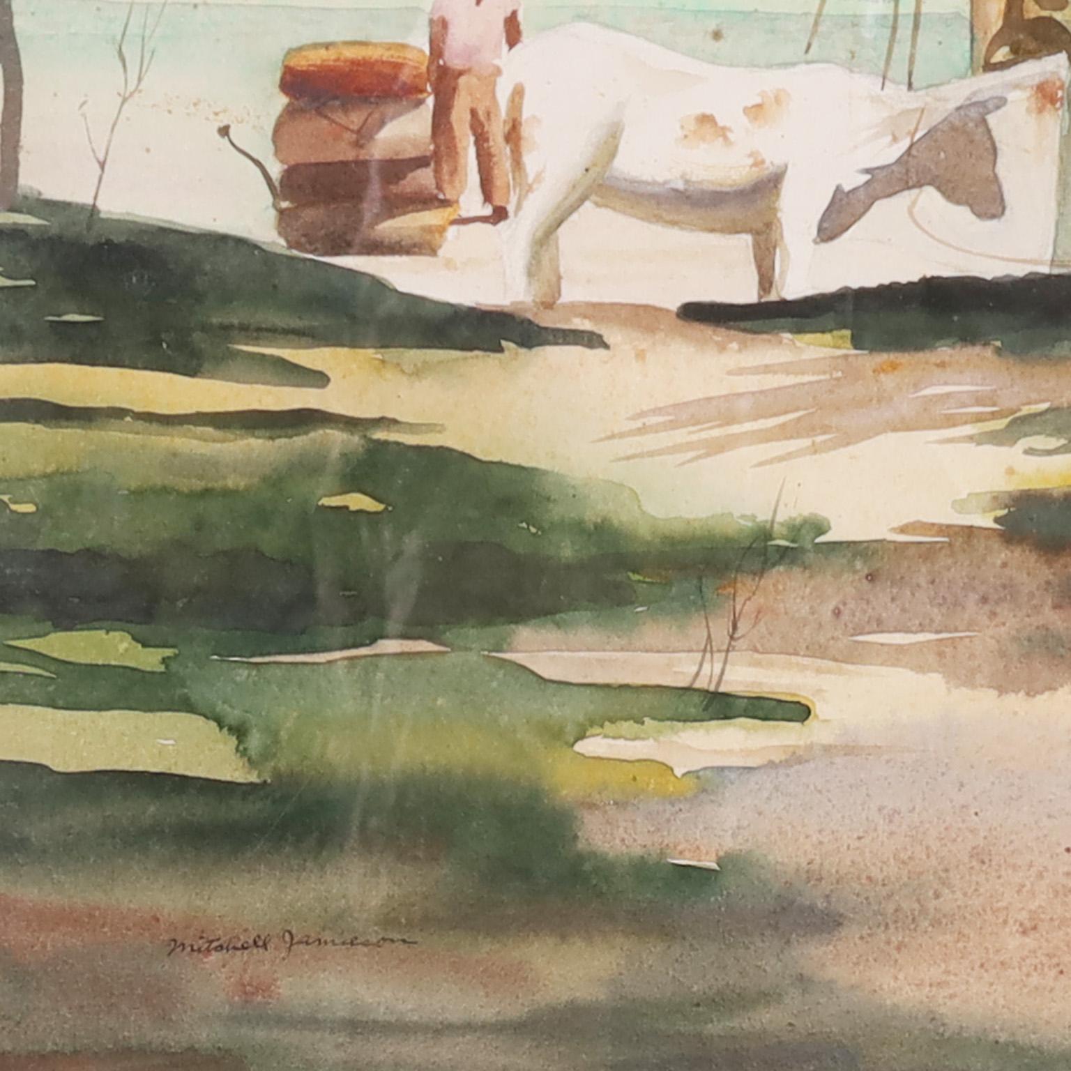 Hand-Painted Watercolor Painting of a Tropical Scene