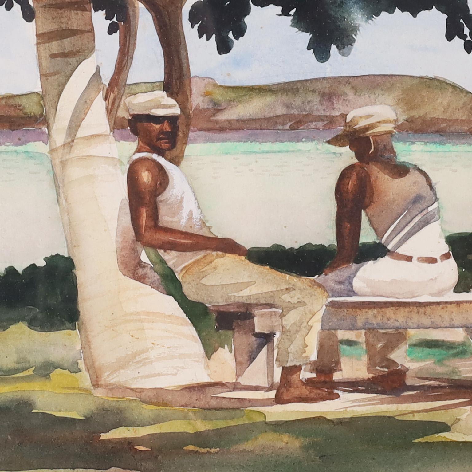 20th Century Watercolor Painting of a Tropical Scene