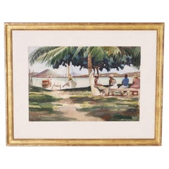 Watercolor Painting of a Tropical Scene