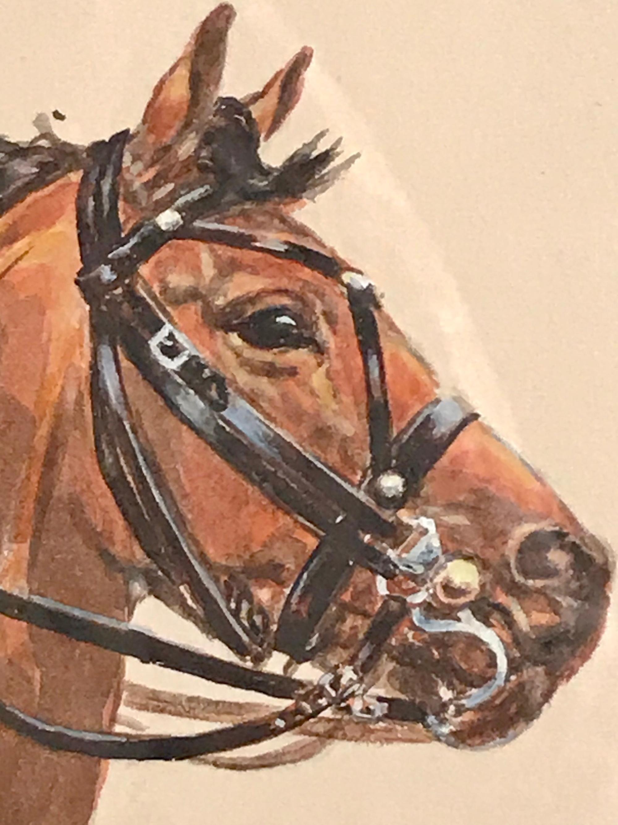 Peinture à l'aquarelle d'un soldat de la cavalerie sur un cheval voguant, monogrammé en vente 2