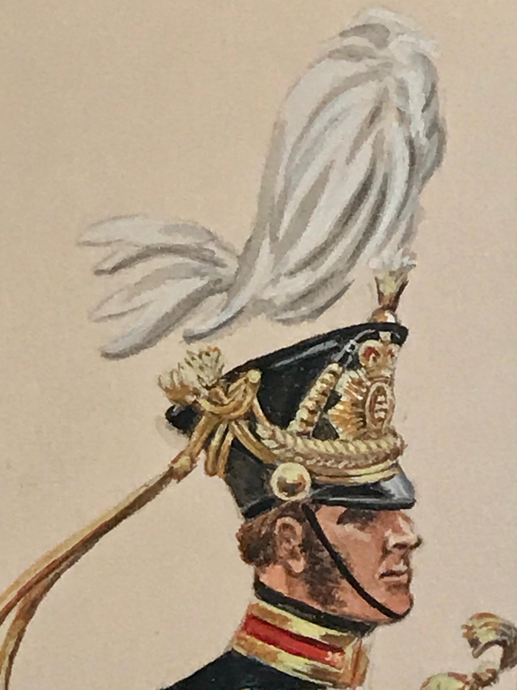 Peinture à l'aquarelle d'un soldat de la cavalerie sur un cheval voguant, monogrammé en vente 1