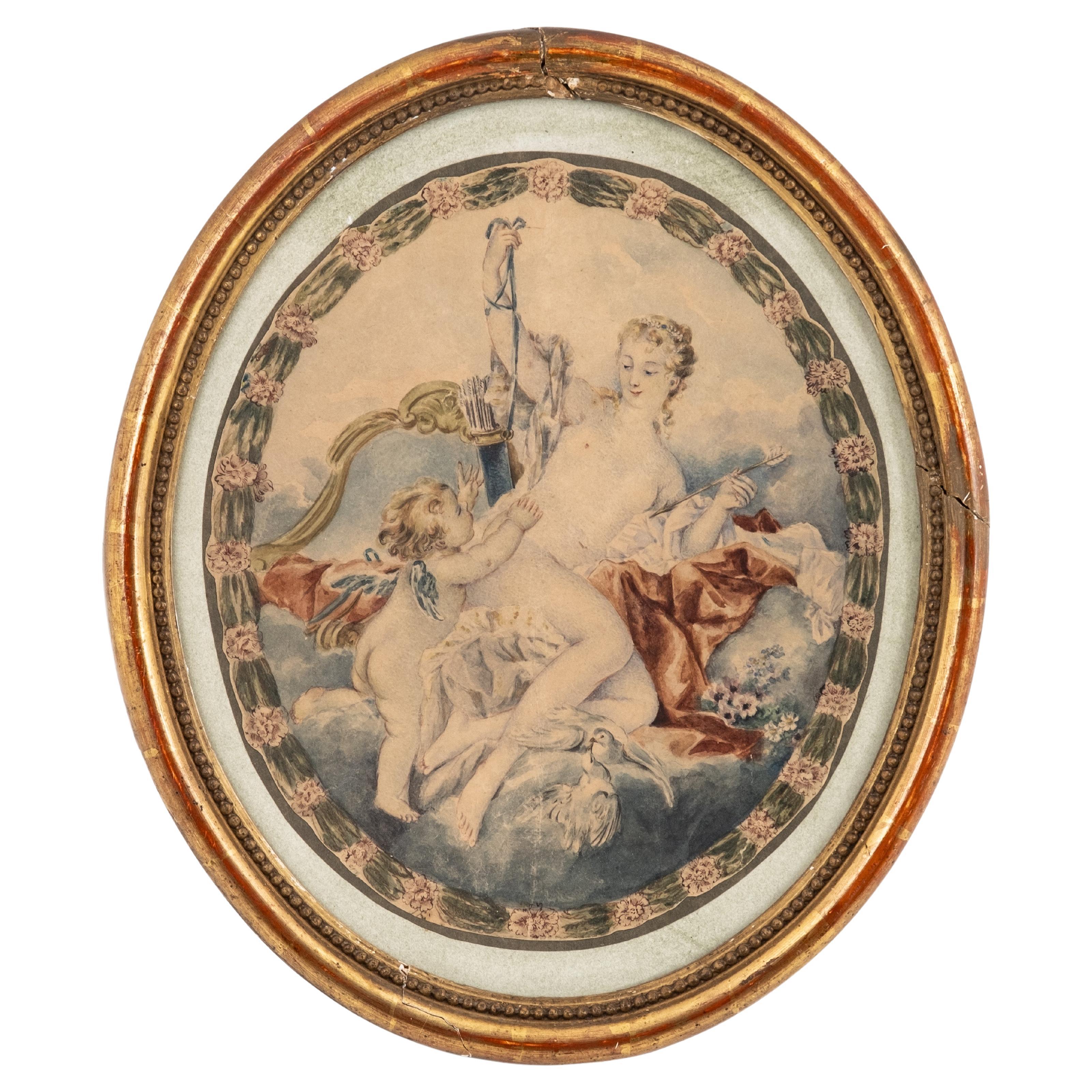 Acuarela de Diana y Cupido en venta