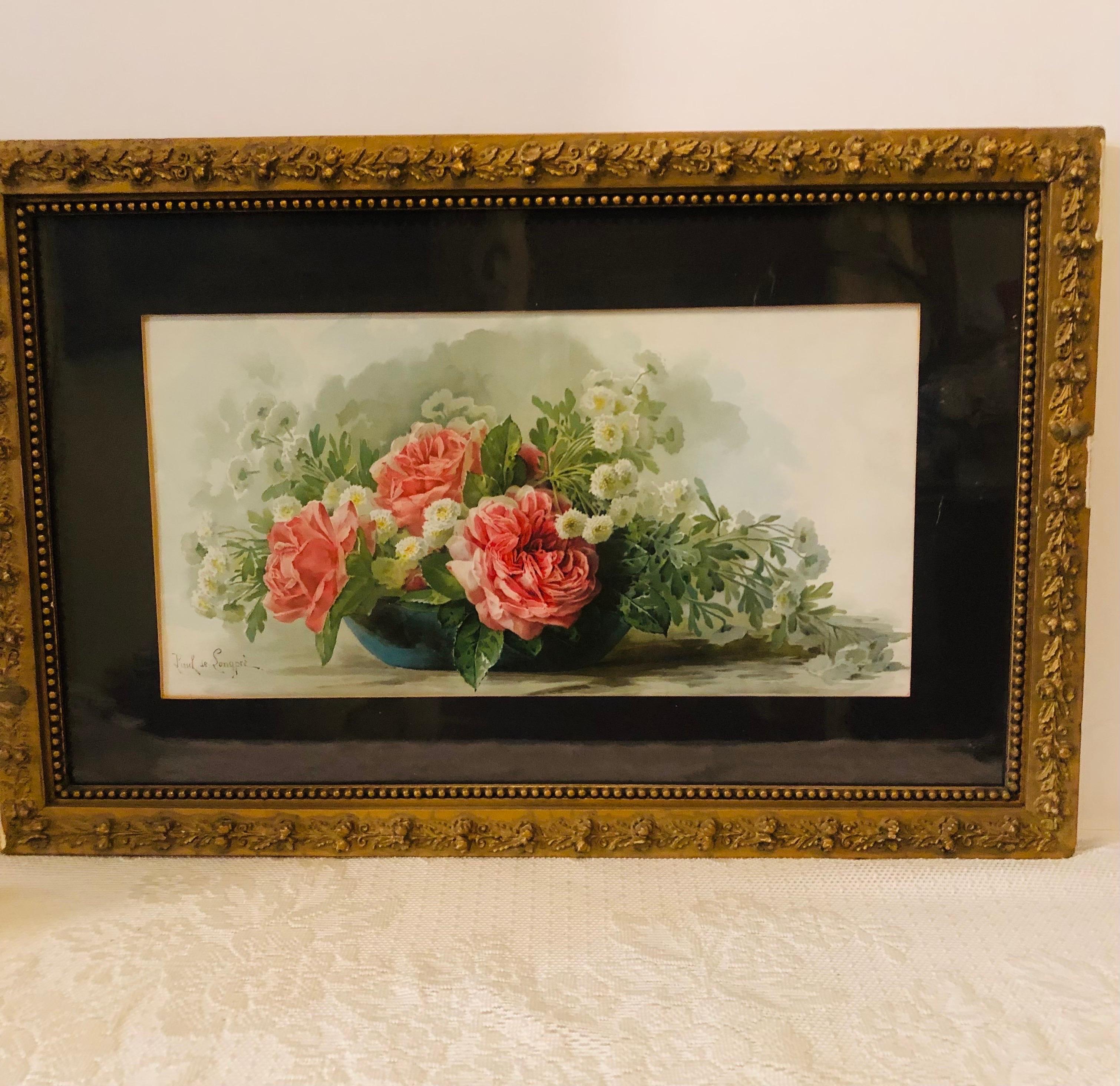 Acuarela Pintura de Flores Artista Firmado Paul de Longpre', Artista Francés Romántico en venta