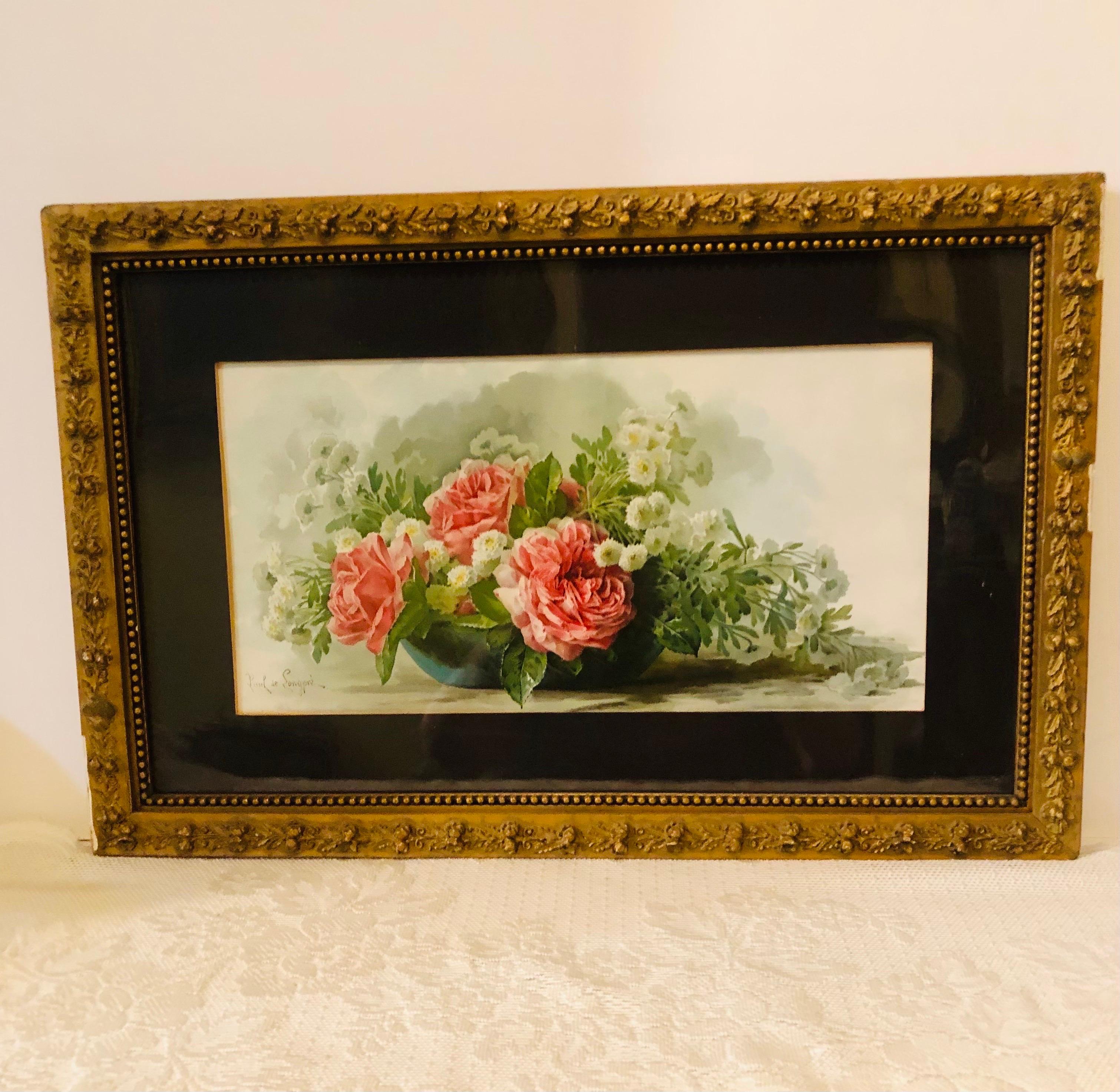 Acuarela Pintura de Flores Artista Firmado Paul de Longpre', Artista Francés Pintado en venta