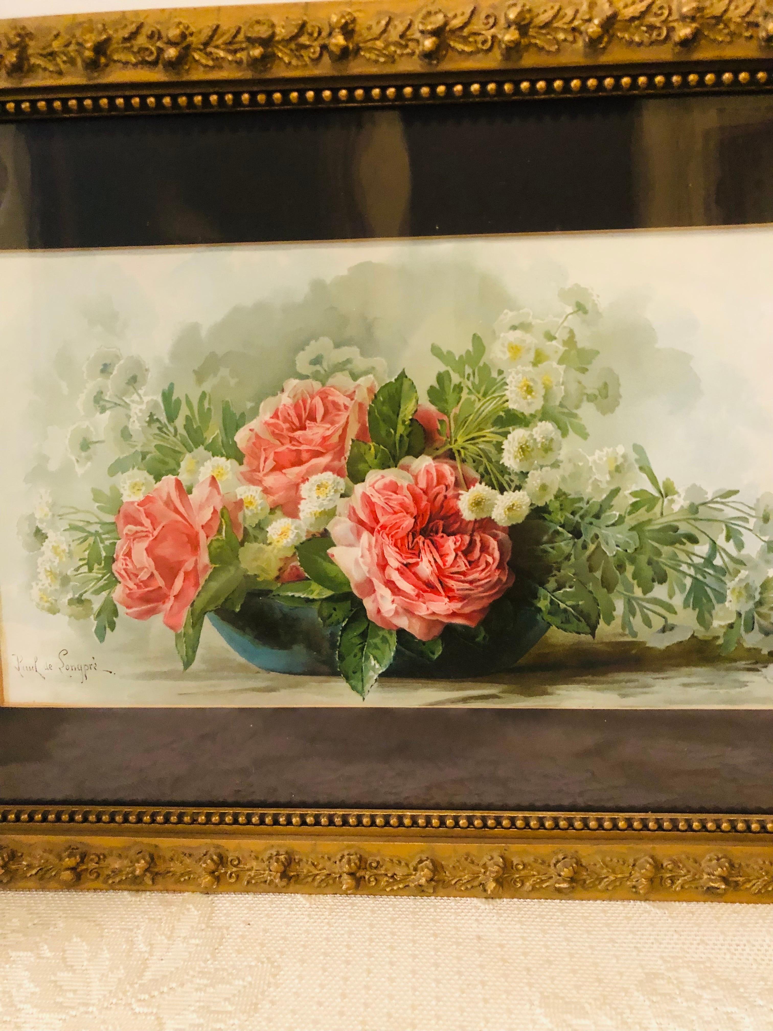 Acuarela Pintura de Flores Artista Firmado Paul de Longpre', Artista Francés en Bueno estado para la venta en Boston, MA