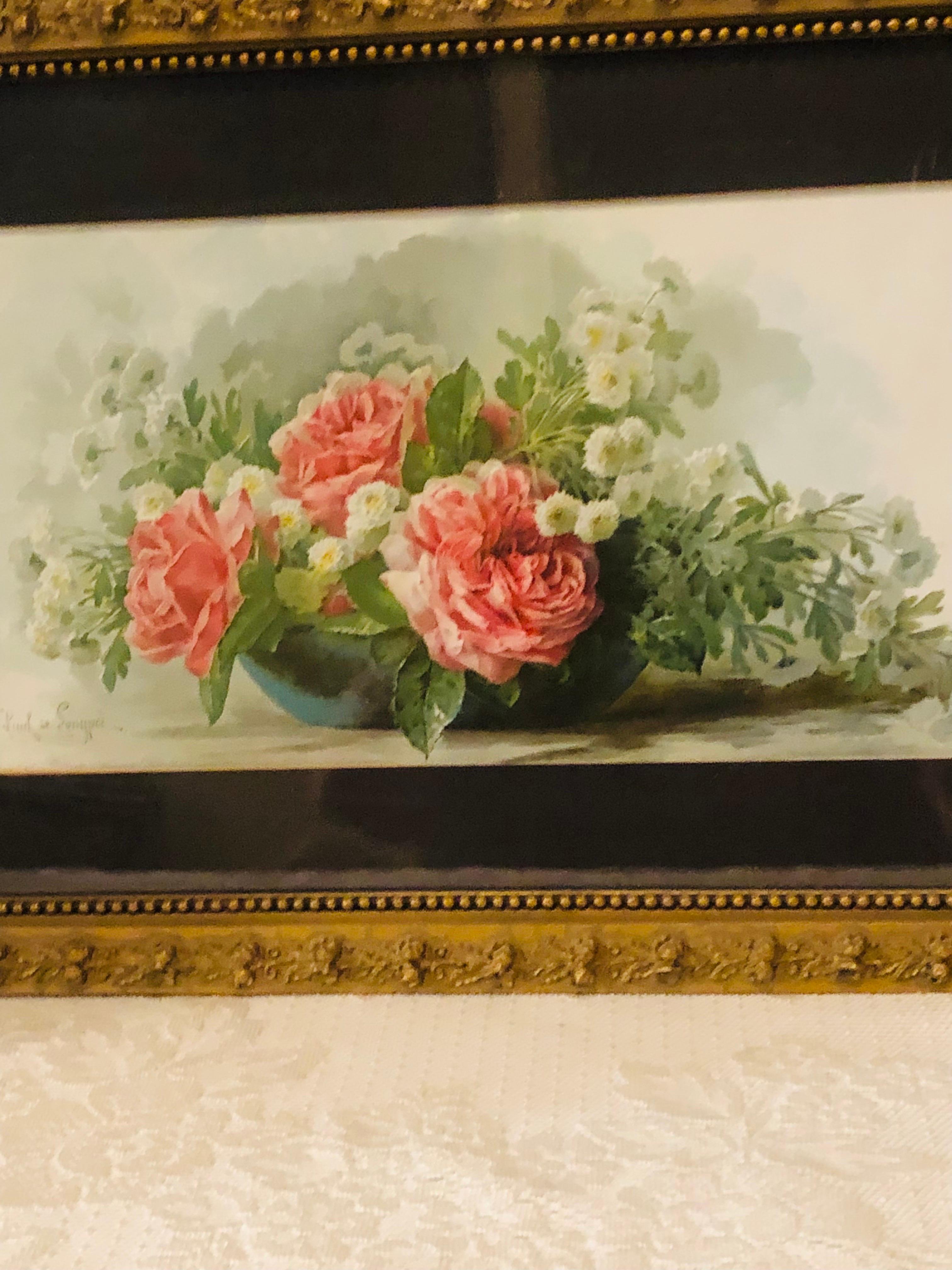 Acuarela Pintura de Flores Artista Firmado Paul de Longpre', Artista Francés Fines del siglo XIX en venta