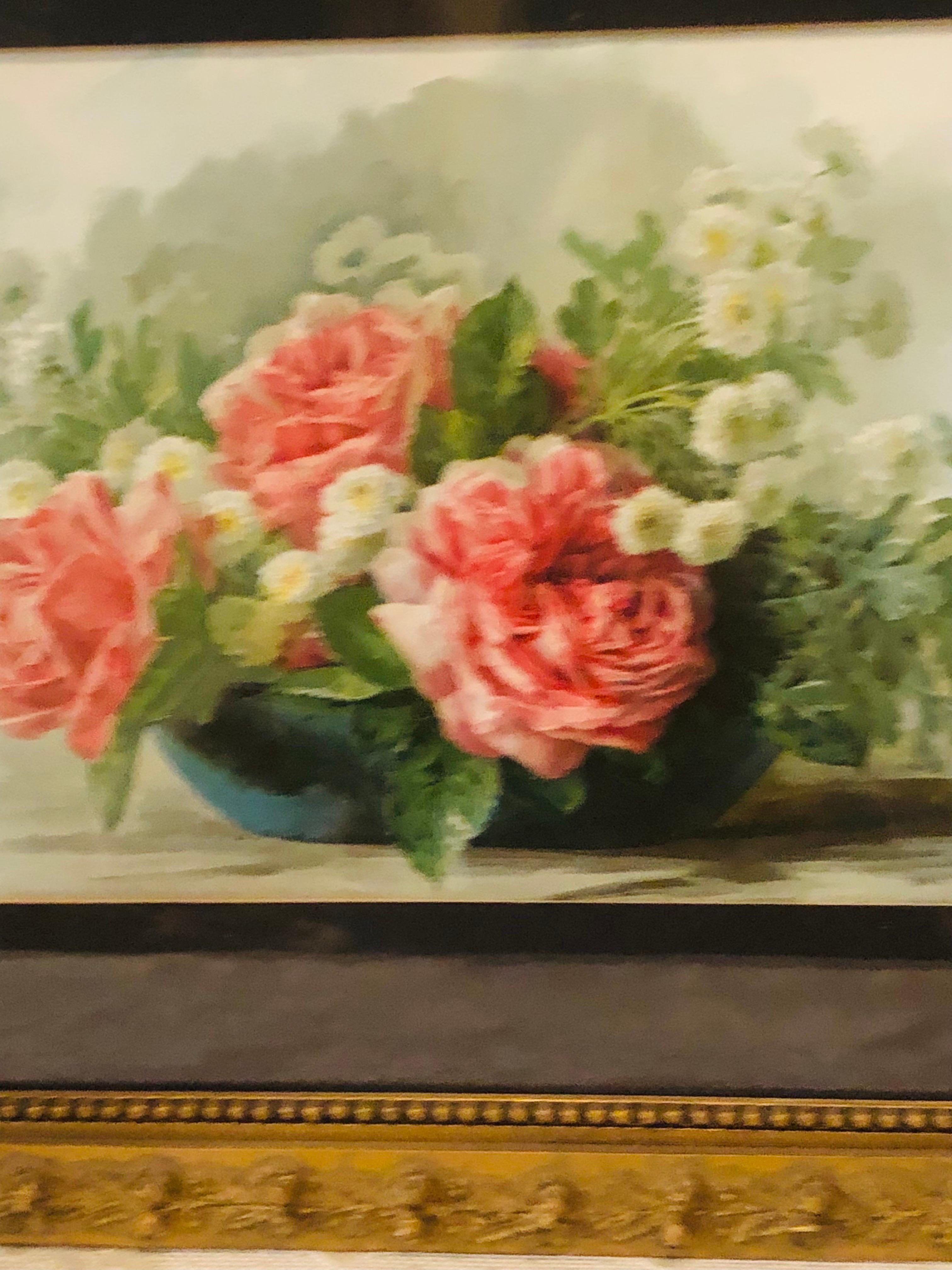 Acuarela Pintura de Flores Artista Firmado Paul de Longpre', Artista Francés Madera en venta