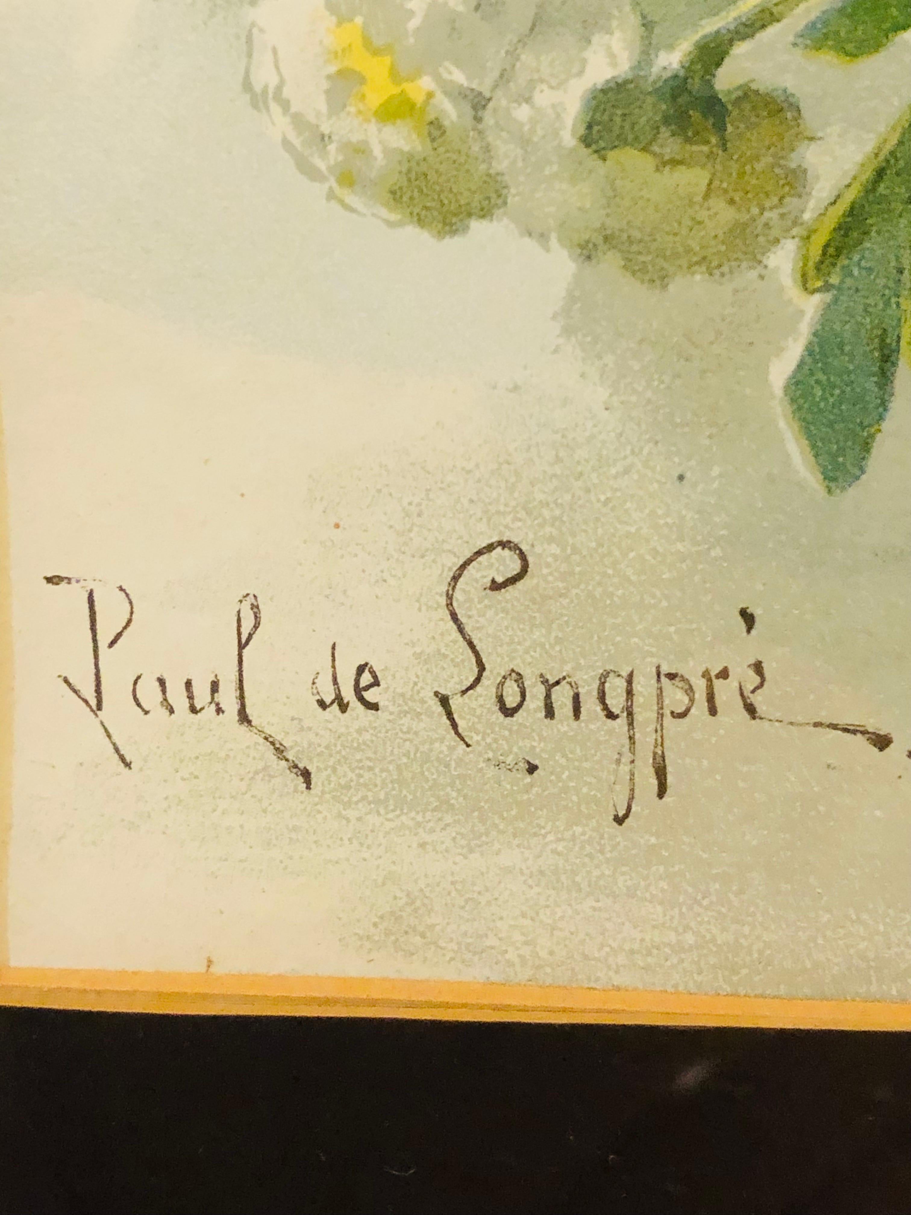 Acuarela Pintura de Flores Artista Firmado Paul de Longpre', Artista Francés en venta 1