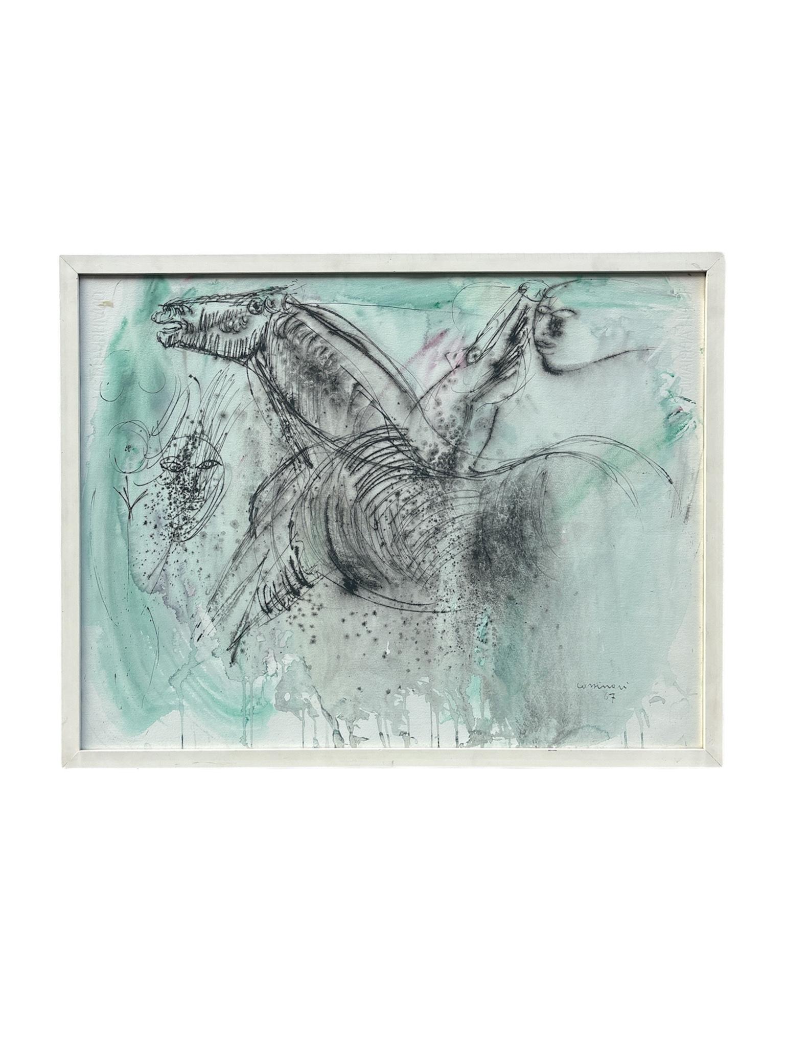 Acquerello raffigurante cavalli, creato da Bruno Cassinari negli anni '60.

Ø cm 72 h cm 56

Bruno Cassinari è stato un importante pittore e scultore italiano, noto per il suo stile espressivo che fondeva elementi cubisti ed espressionisti. Nato a