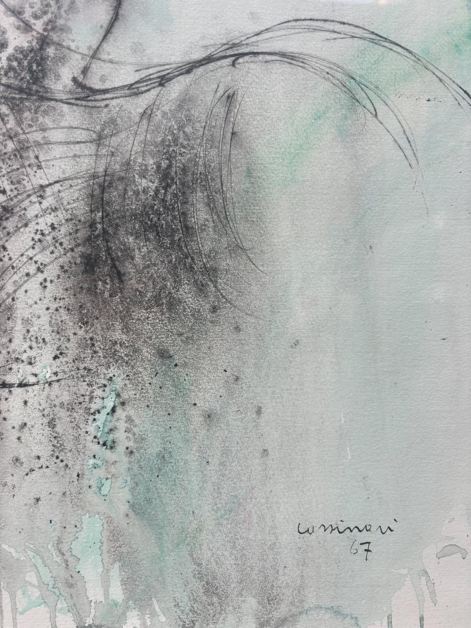 Metà XX secolo Acquerello di cavalli di Bruno Cassinari del 1967
