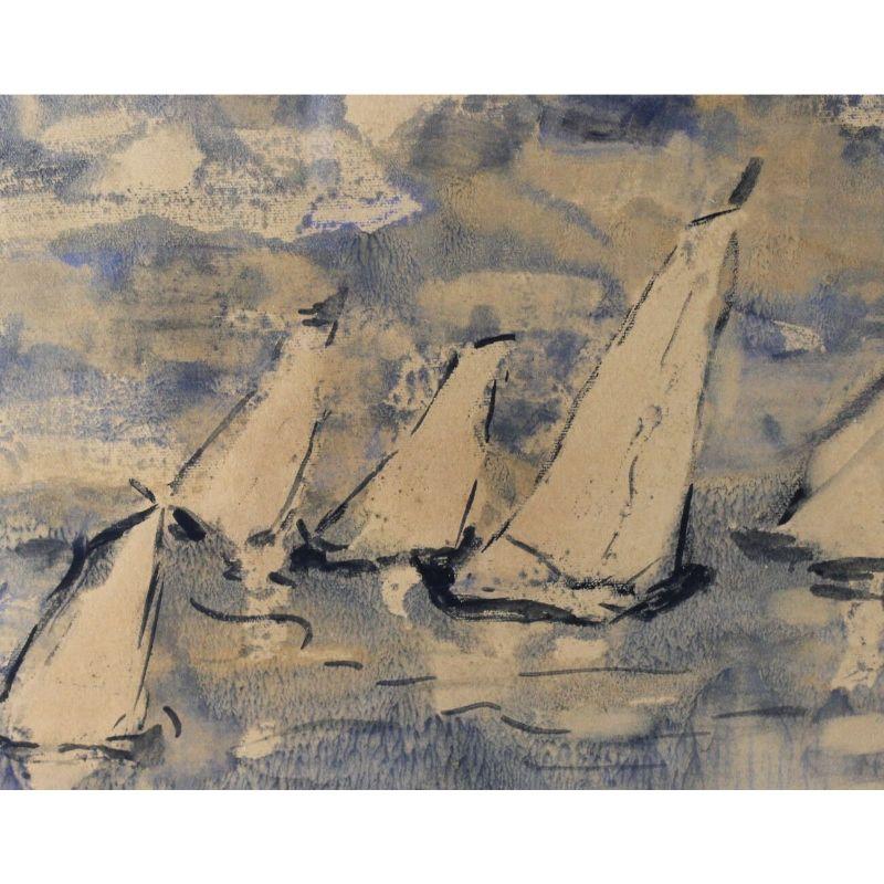 American Watercolor Painting Sailboats by Alice Righter Edmiston For Sale
