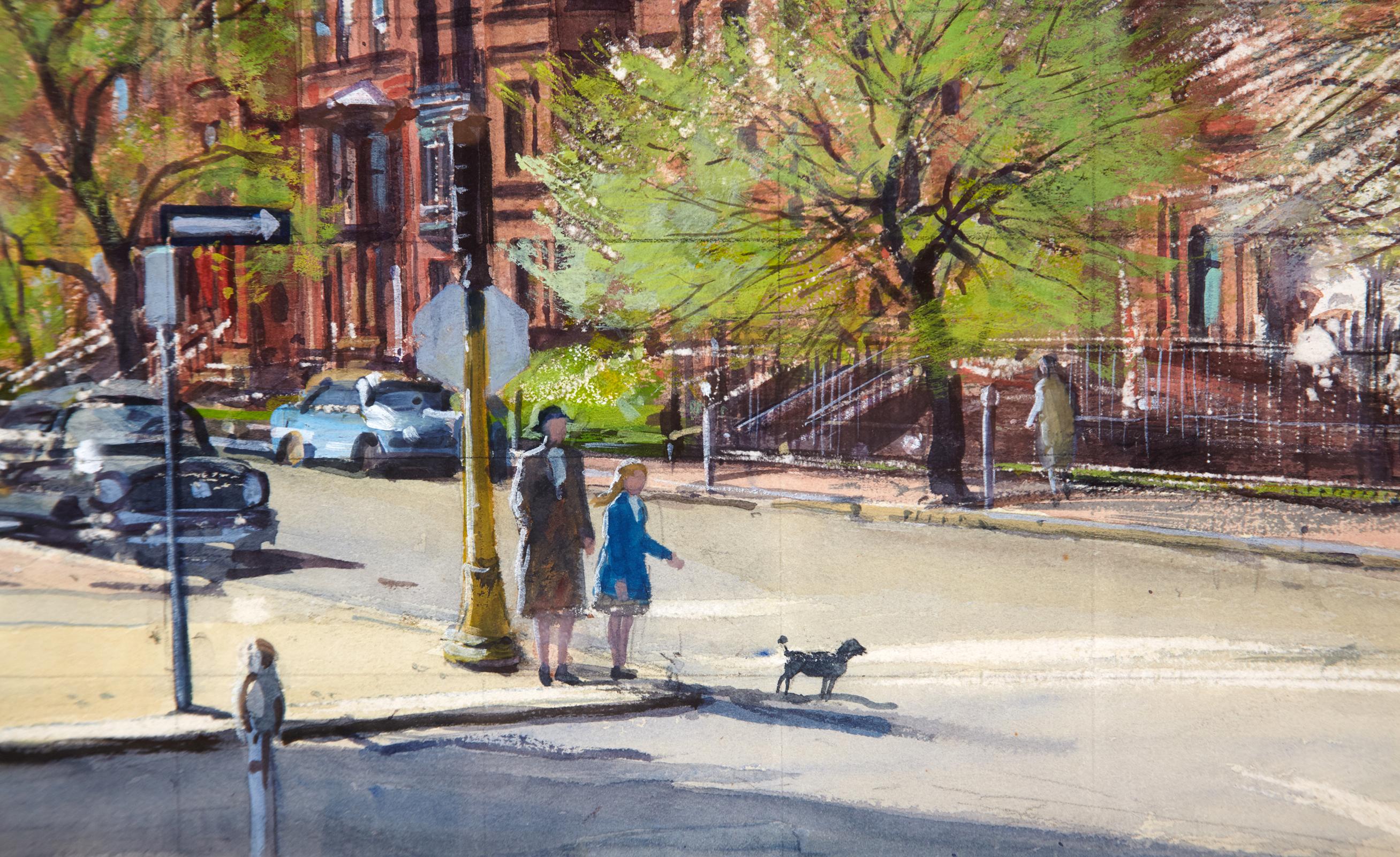 Painted Watercolor Painting 'The Stop Light' by A. Lassell Ripley, Listed Am. Artist