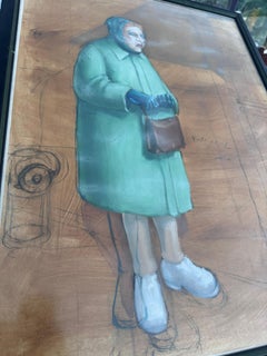 Watercolor Portrait of an Elderly Lady in Green Painting 1991