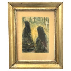 Aquarelle "Setesdalkvinder" - Art Moderniste - Axel Svendsen 1950s