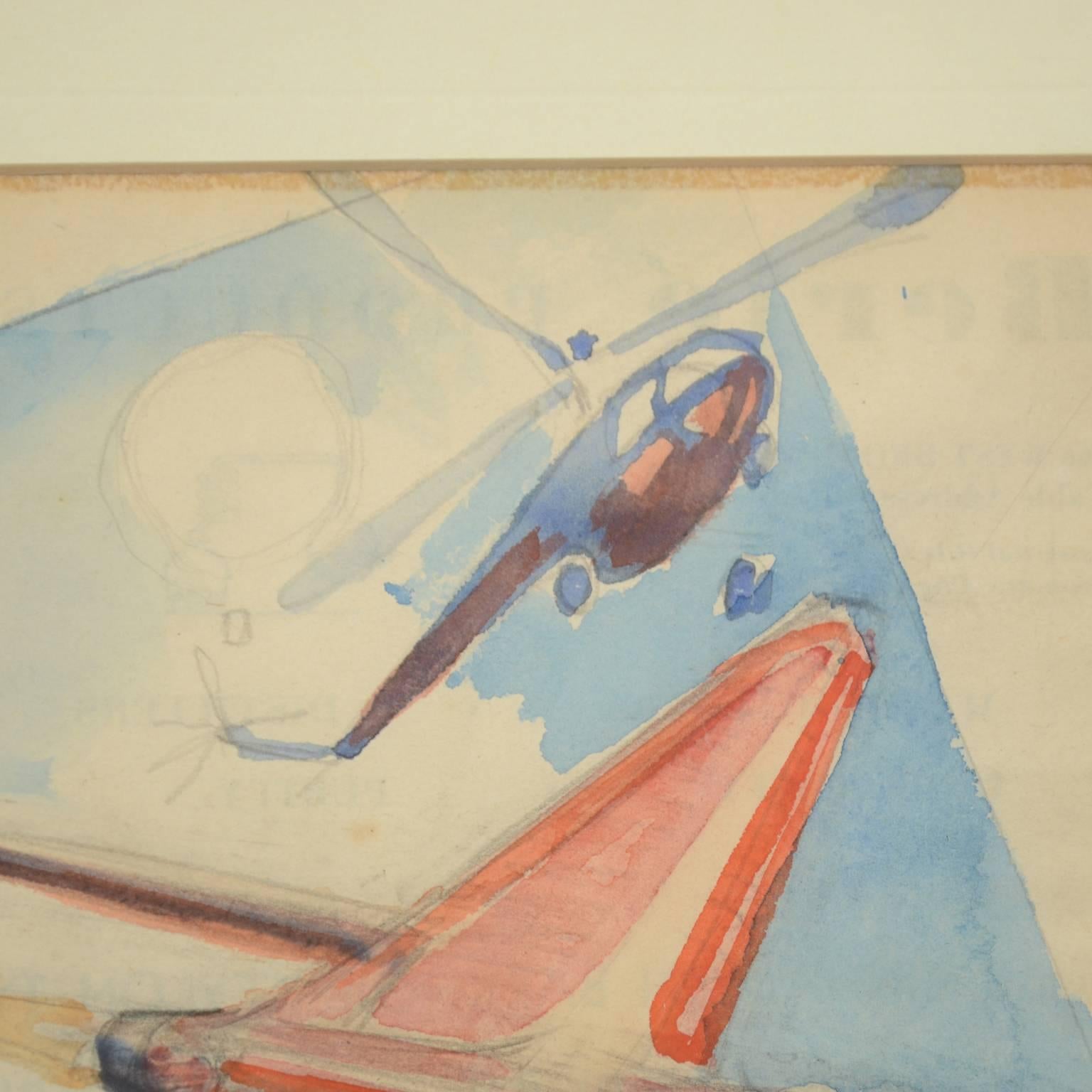 Paper Watercolor Aviation Sketch of a Poster for Gran Premio Milan 19th September 1948 For Sale