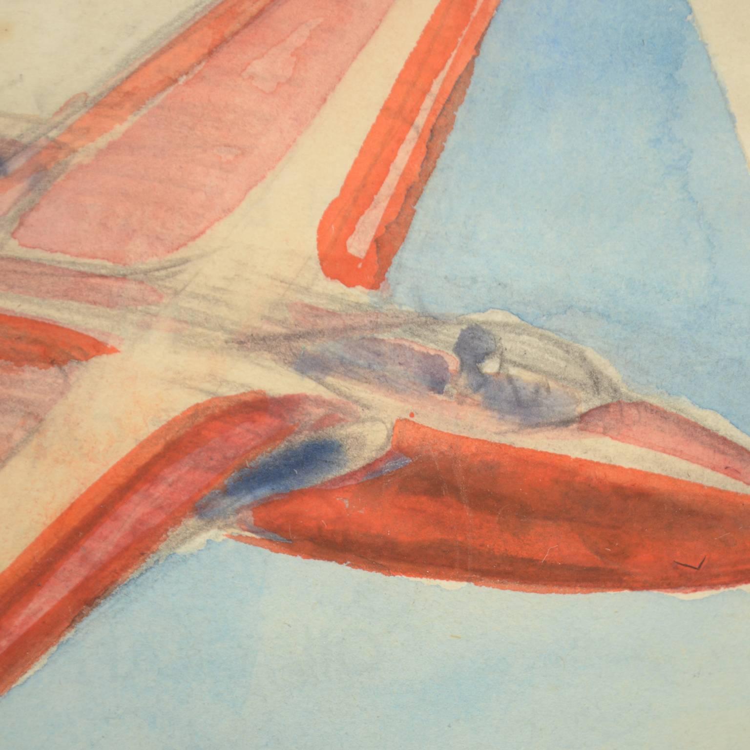 Watercolor Aviation Sketch of a Poster for Gran Premio Milan 19th September 1948 For Sale 1