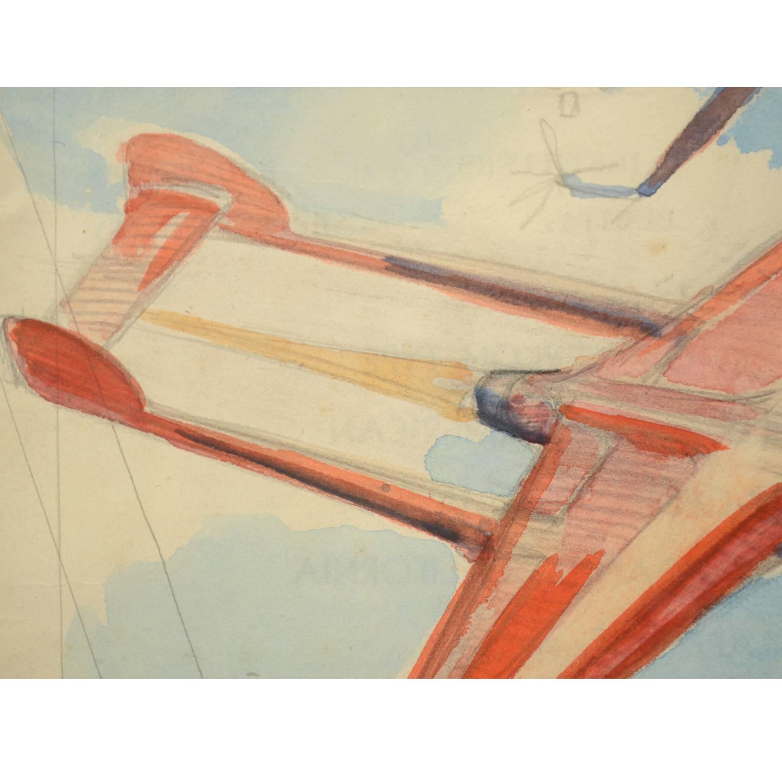 Watercolor Aviation Sketch of a Poster for Gran Premio Milan 19th September 1948 For Sale 2