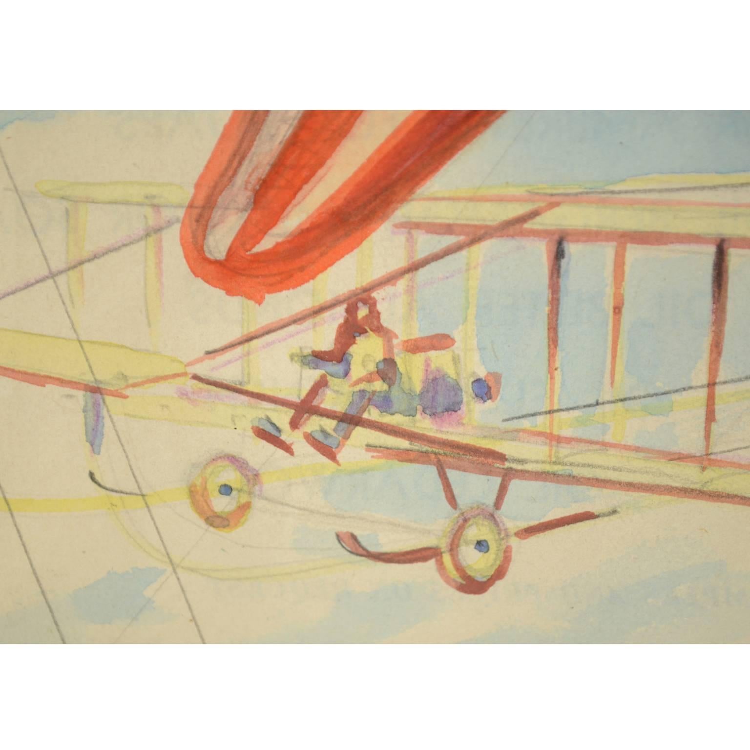 Watercolor Aviation Sketch of a Poster for Gran Premio Milan 19th September 1948 For Sale 3