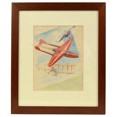 Watercolor Aviation Sketch of a Poster for Gran Premio Milan 19th September 1948