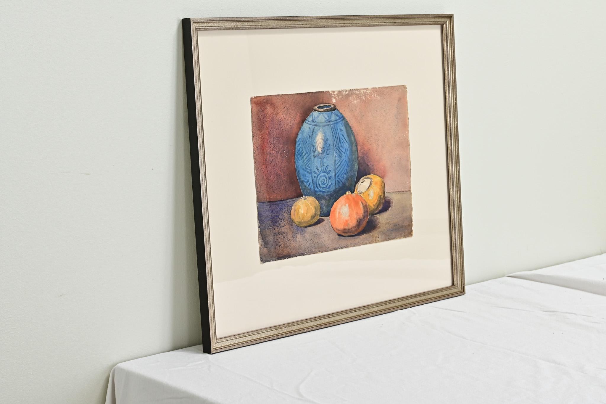 Hand-Painted Watercolor Still Life, Framed For Sale