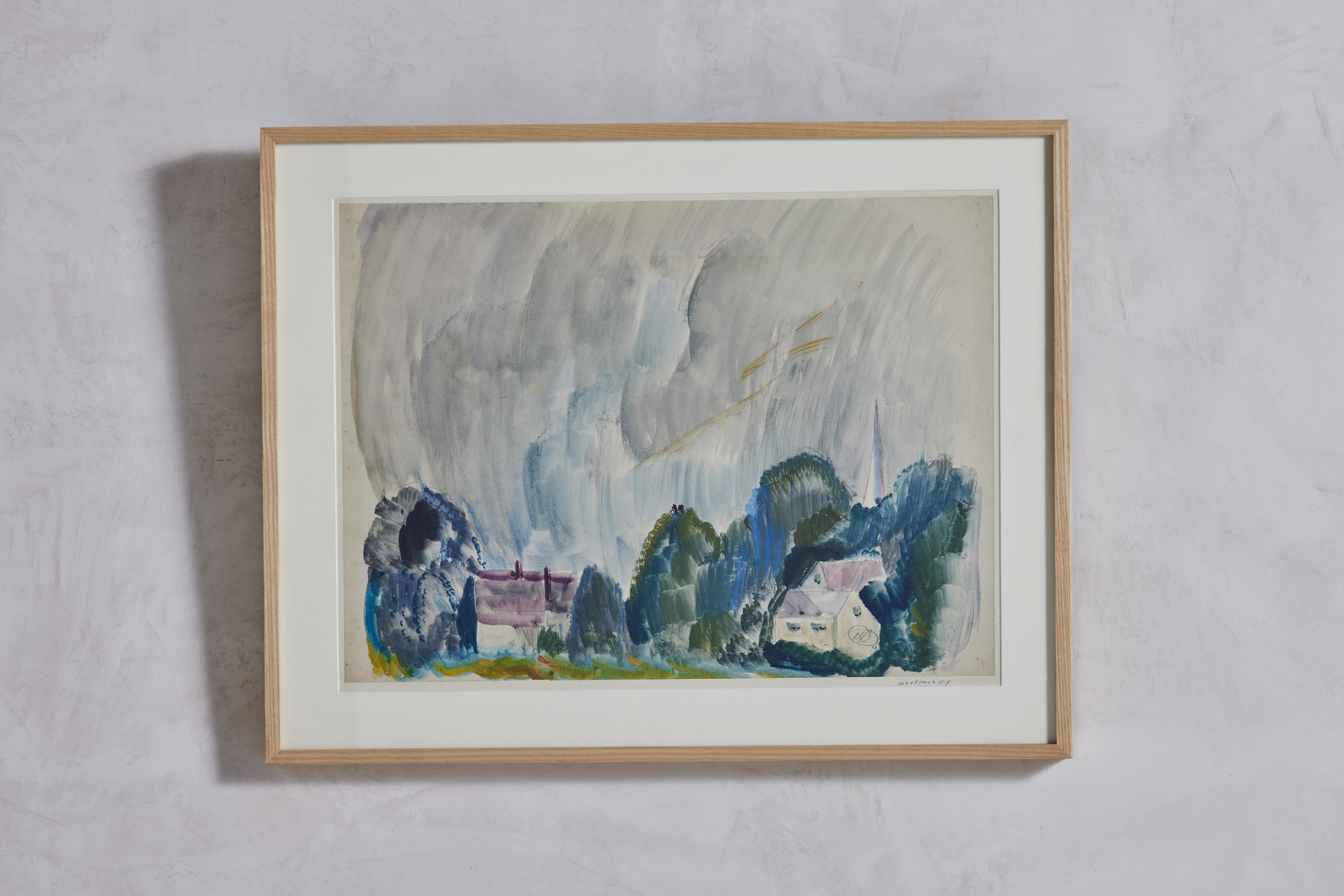 1922 watercolor painting entitled “Storm in Woodstock” by Hayley Lever (b.1876). New ash wood frame. Richard Hayley Lever (28 September 1876 – 6 December 1958) was an Australian-American painter, etcher, lecturer and art teacher. His work was part