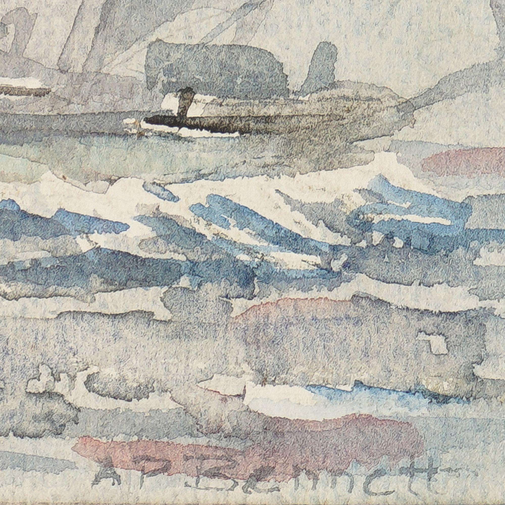 Aquarellstudie auf Papier eines dreimassenen Schoners von Andrew Bennett, 1900er Jahre (Britisch) im Angebot