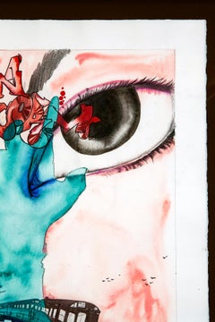 Watercolor Painting "The Iron Worm", Signed 1988, Modern Style, Framed