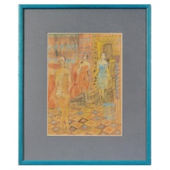 Watercolor "Three Ladies", Latvia By Zardinsh Adolfs, 1930s