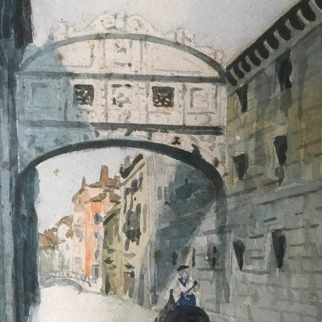 italien Aquarelle Venizia Bridge of Sighs, circa 19ème siècle en vente
