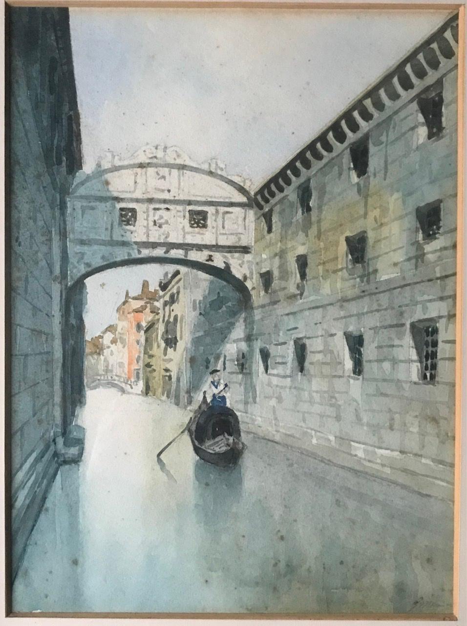 XIXe siècle Aquarelle Venizia Bridge of Sighs, circa 19ème siècle en vente