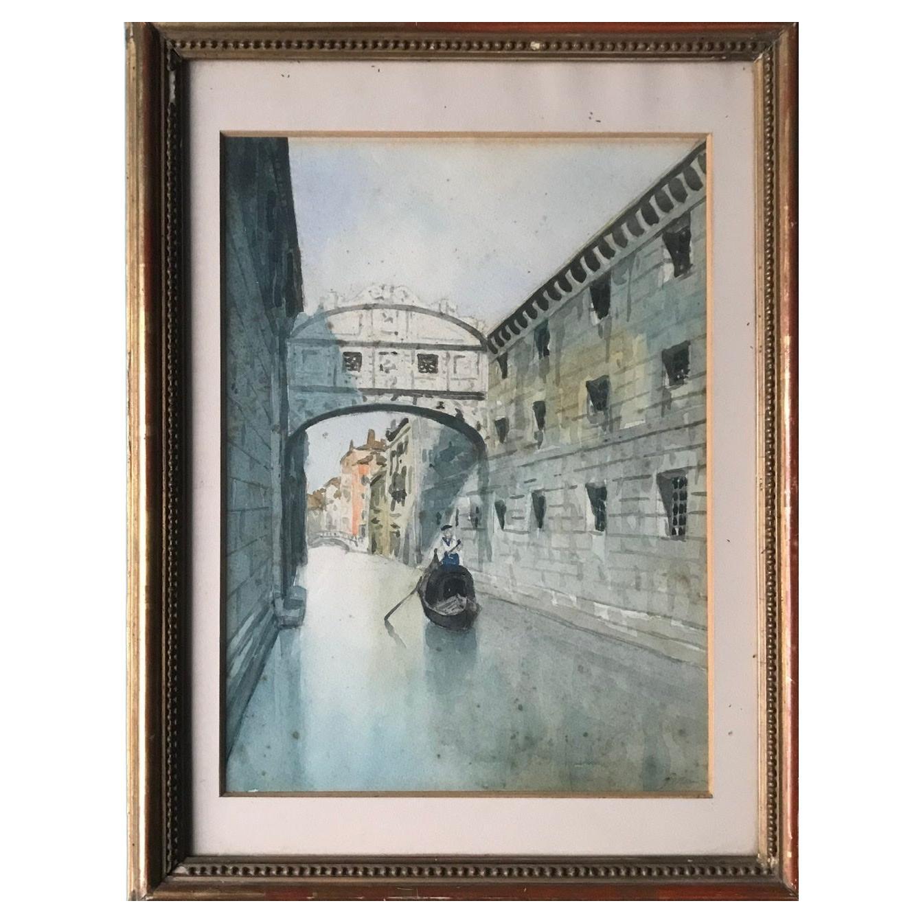 Aquarelle Venizia Bridge of Sighs, circa 19ème siècle
