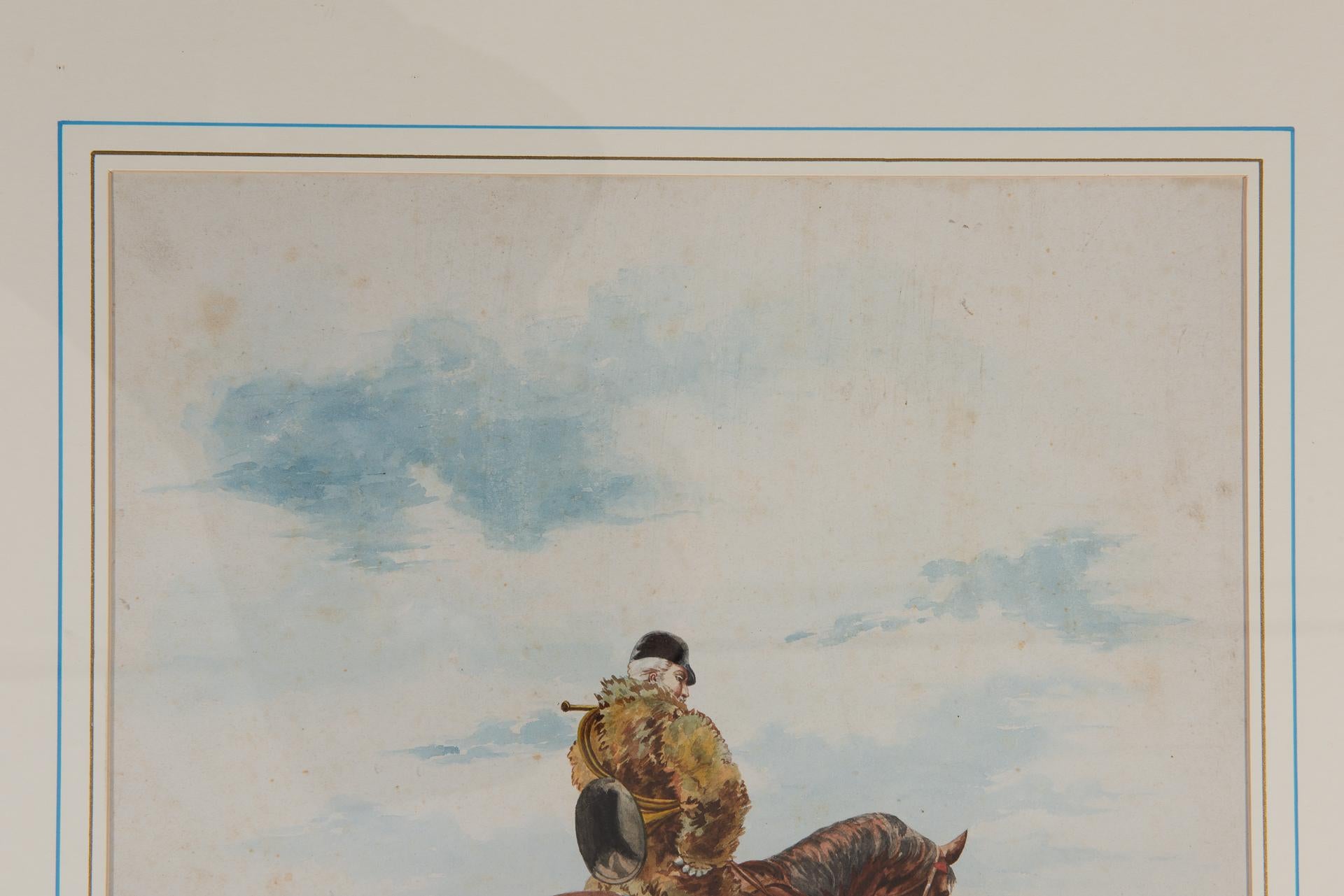 19th Century Watercolors of Knights Hunting For Sale