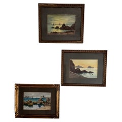 Watercolors on Paper Depicting Rocky Coastlines, 20th Century, by L. Roger