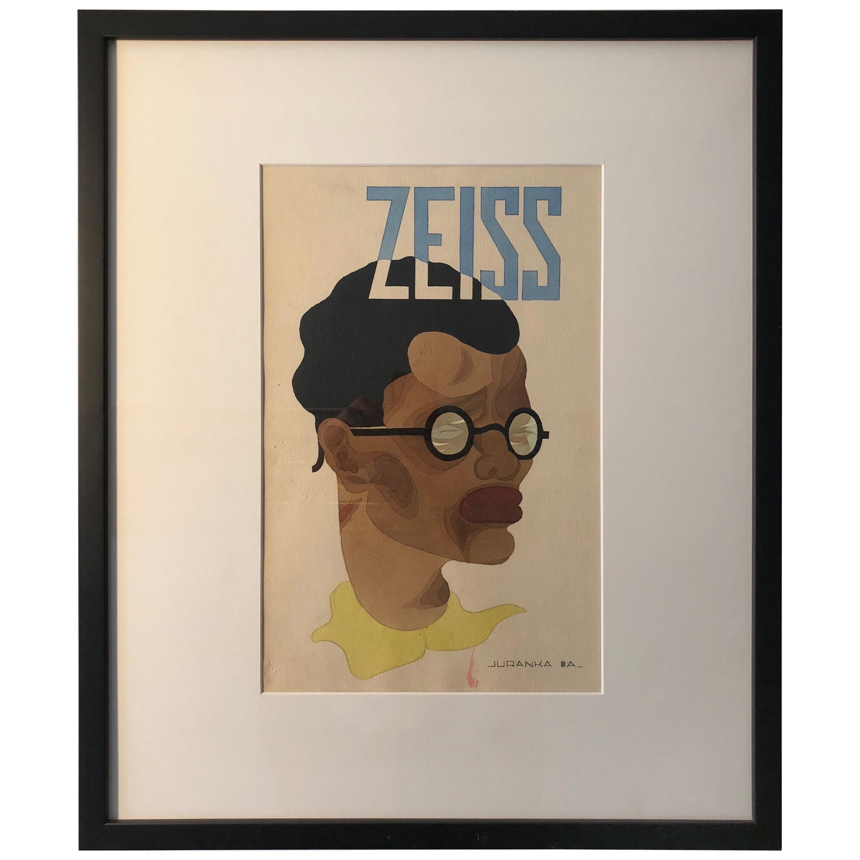 Watercolour, Advertising Study for Zeiss from 1920s For Sale