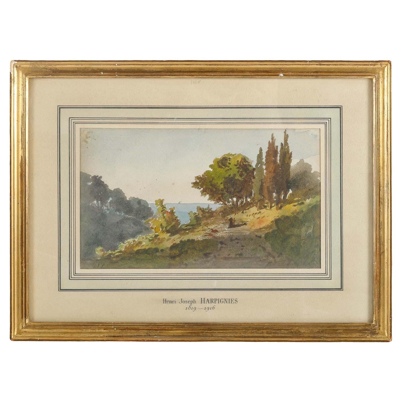 Watercolour by Henri Joseph Harpignies ( 1819-1916). For Sale