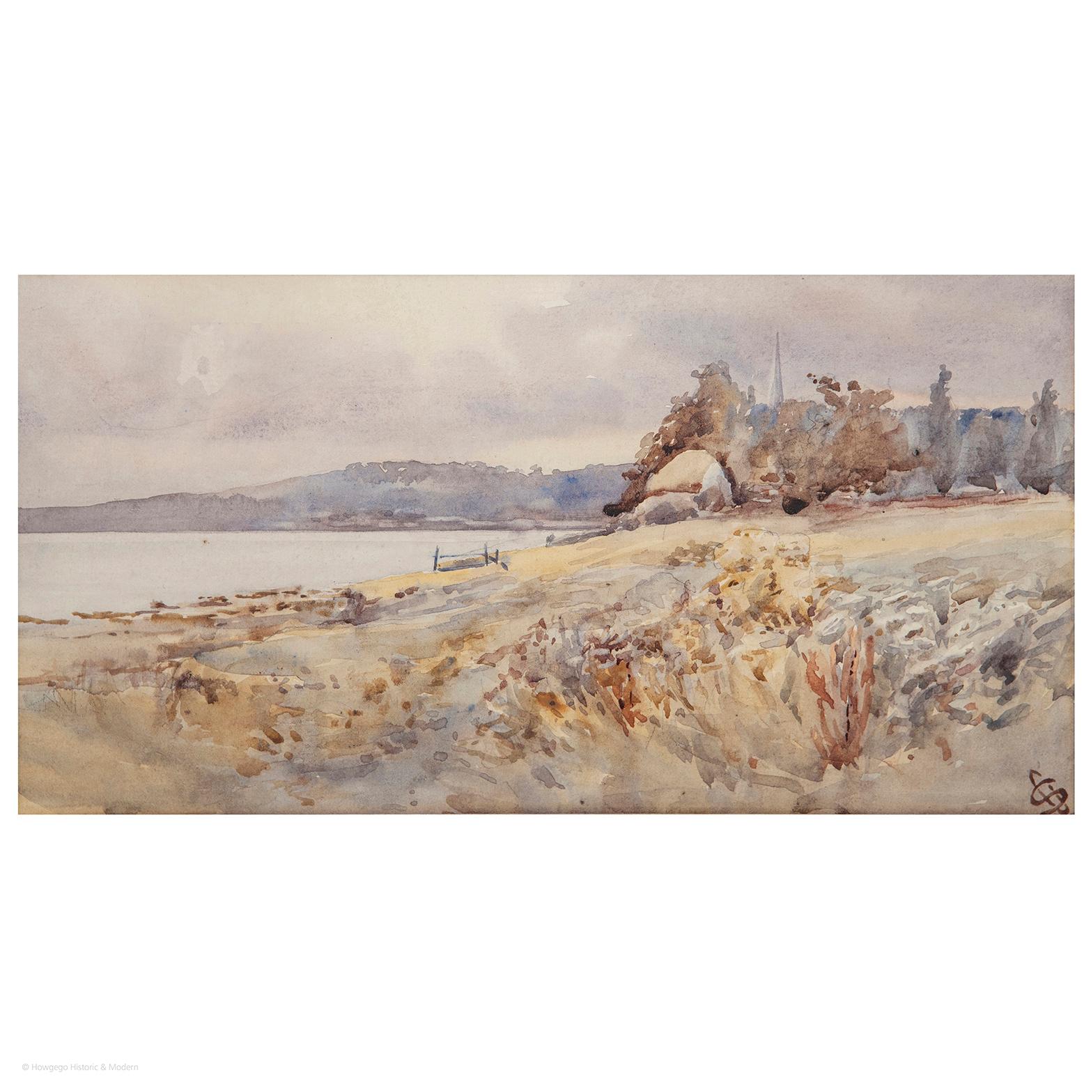 Romantic Water Colour Coastal Landscape, 19th Century, English For Sale