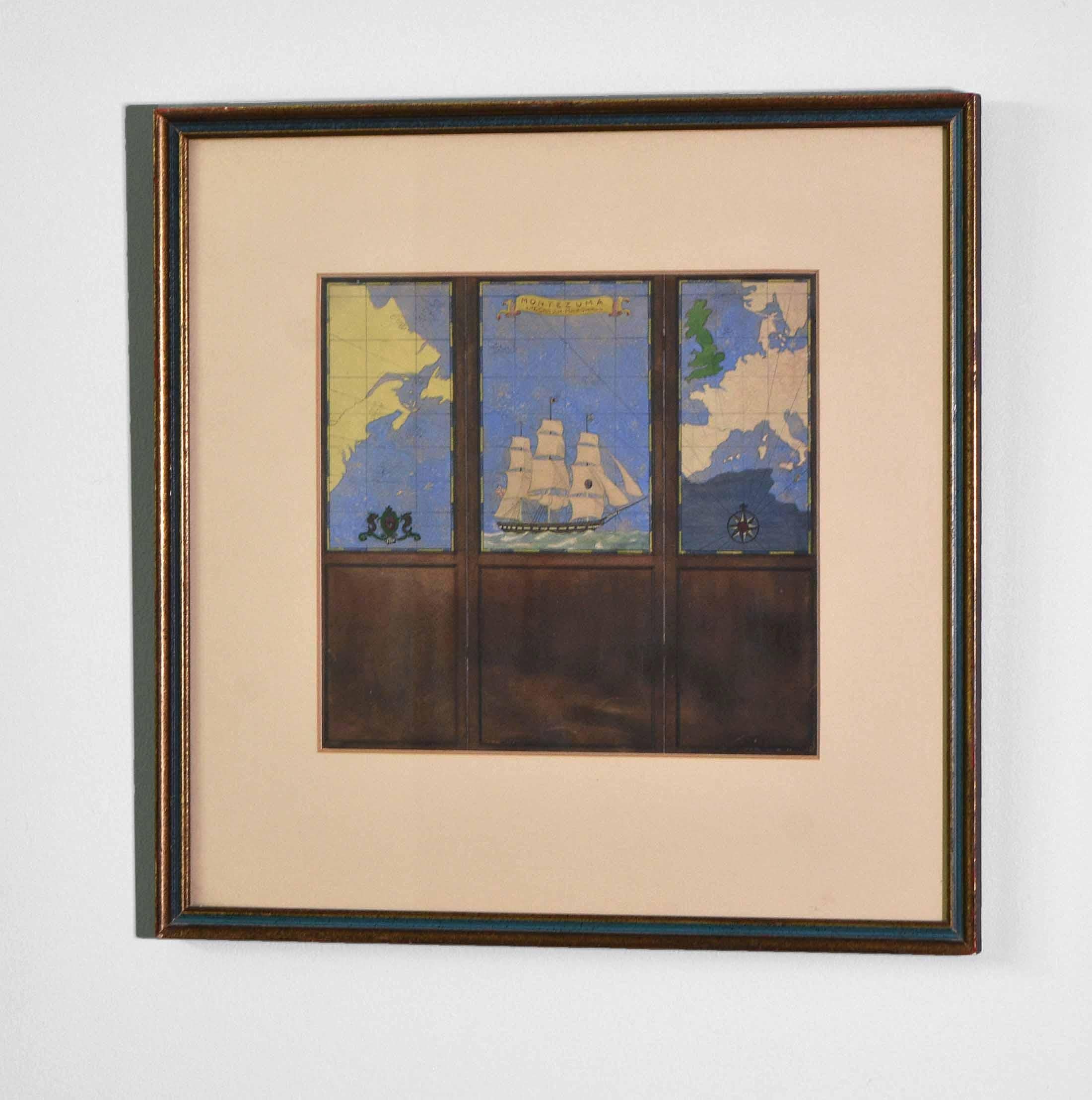 Dessin à l'aquarelle de Kenneth Stevens MacIntire représentant une carte nautique en vente 4
