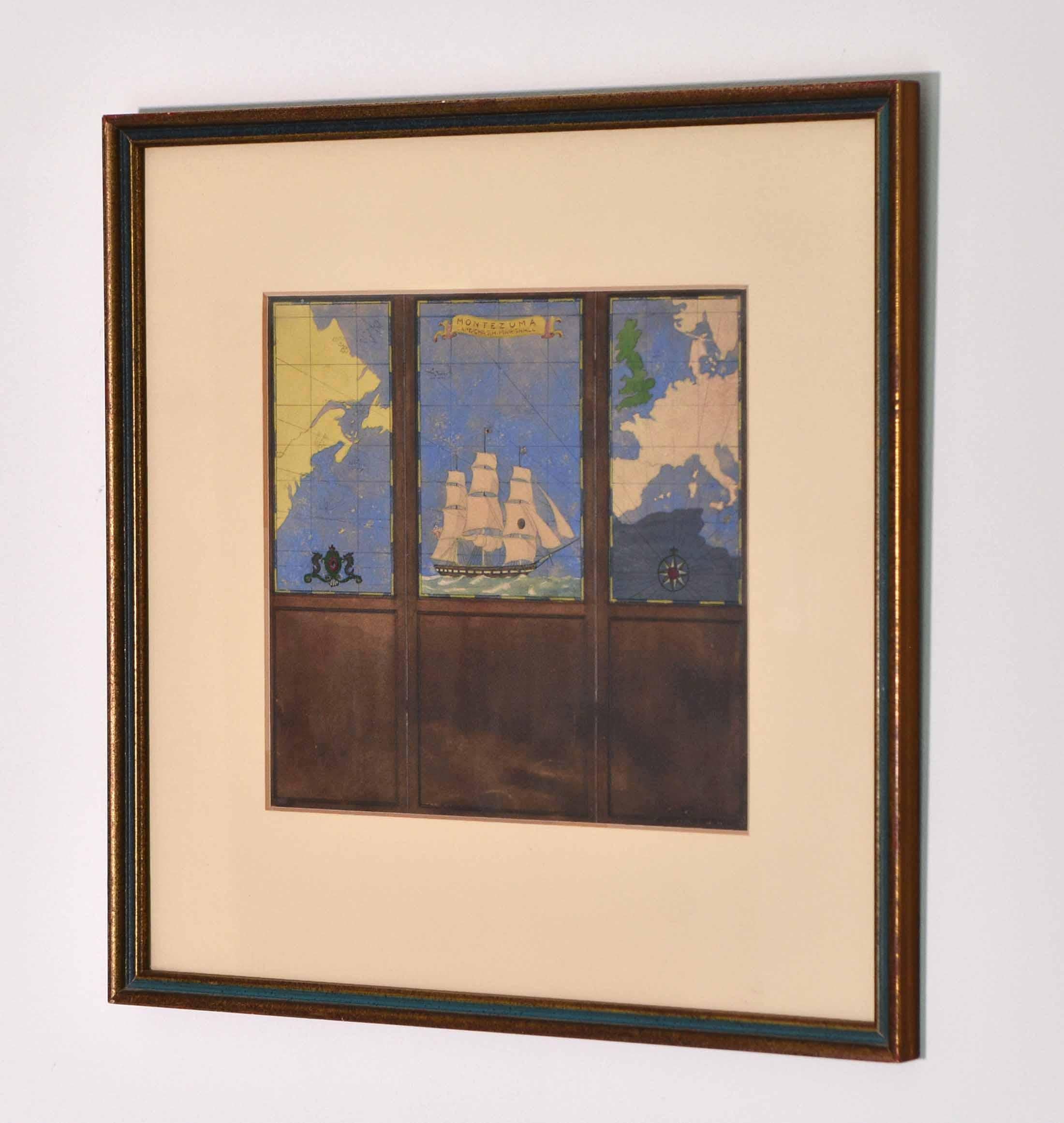 Dessin à l'aquarelle de Kenneth Stevens MacIntire représentant une carte nautique en vente 5